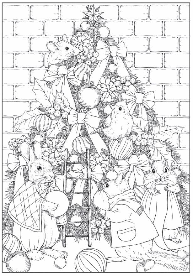 Animals and Their Christmas Tree | christmas coloring pages cute | free christmas coloring pages