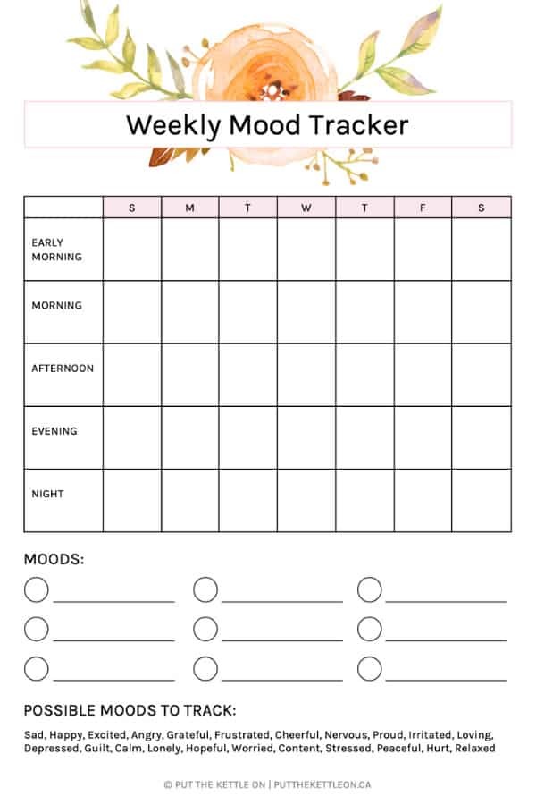 free mood tracker | coloring mood tracker | mood tracker printable putthekettleon