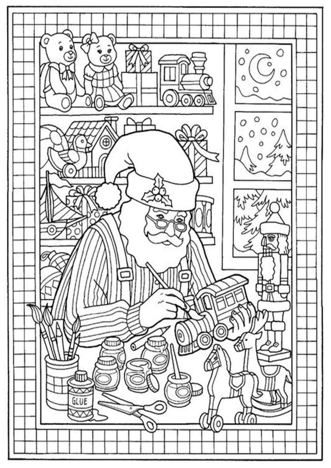 Santa Making Toys | easy christmas coloring pages | cute christmas coloring pages