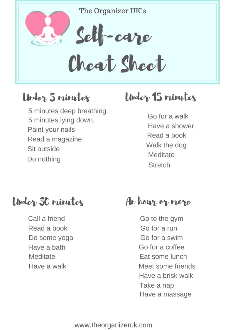 Self-Care Cheat Sheet | self care checklist printable | self care checklist ideas