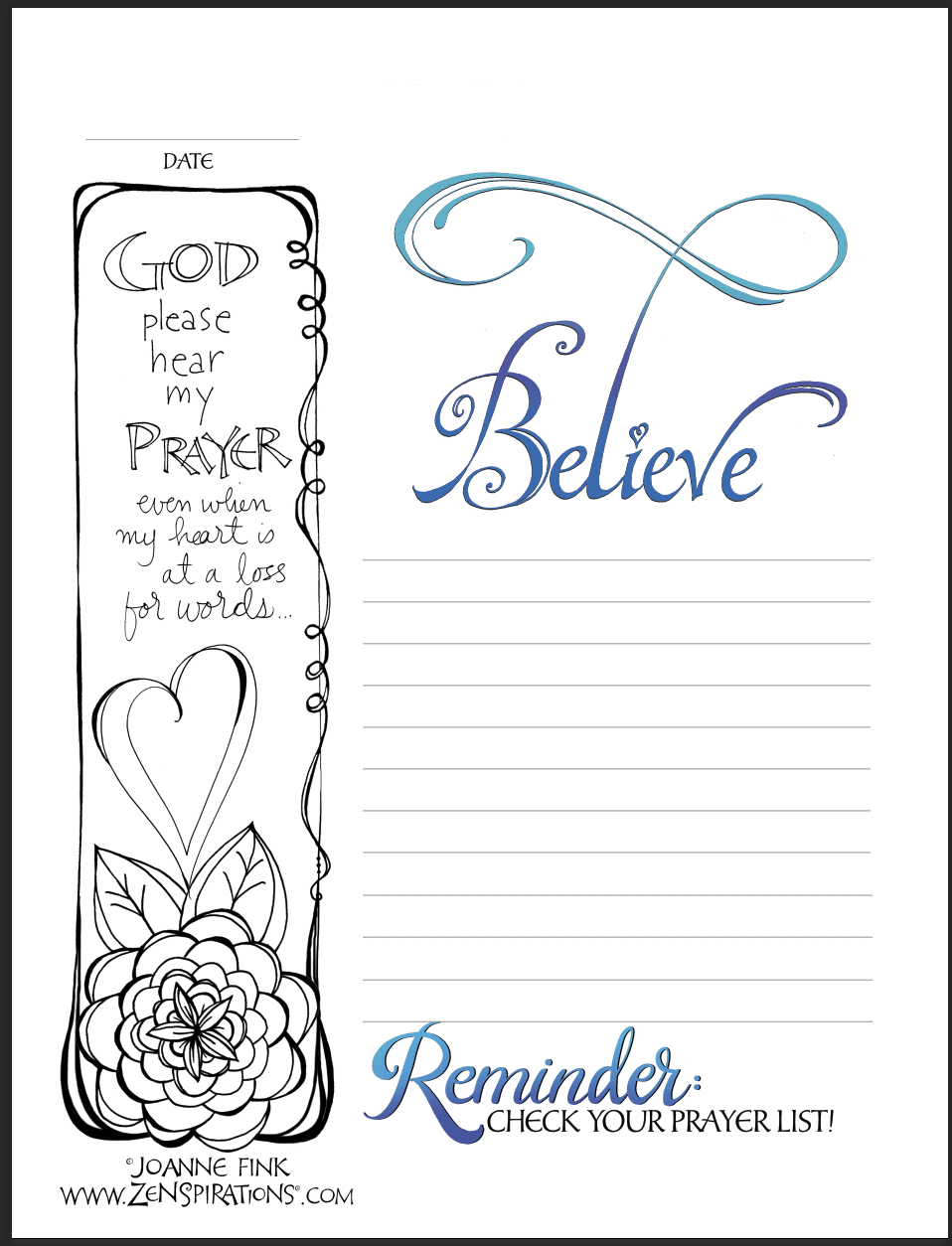 zenspirations | printable prayer list | prayer notebook examples